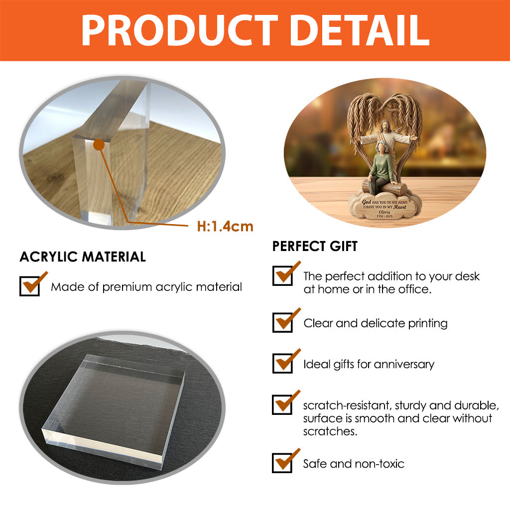 Gott hält dich in seinen Armen – Personalisierte Gedenktafel aus Acryl in individueller Form