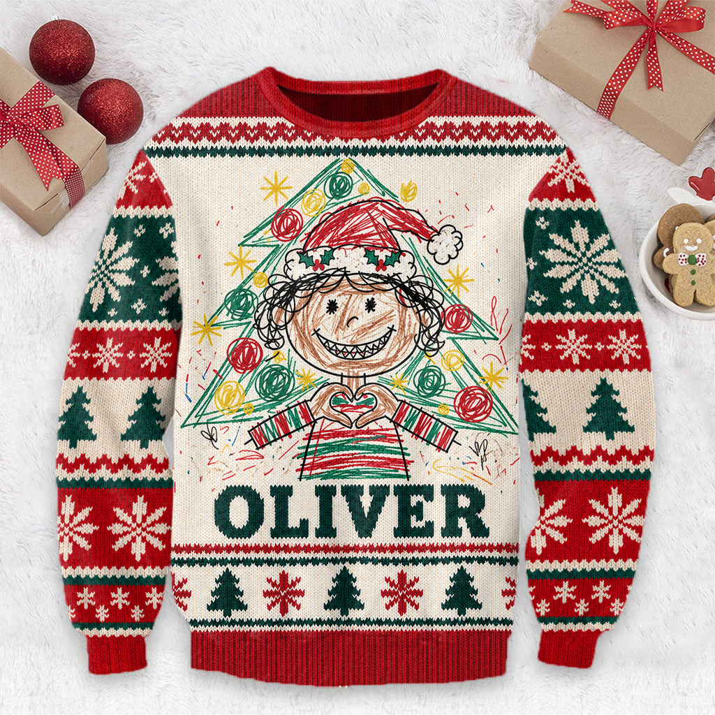 Amazing Kid Hand Drawing Sweater - Personalized Kid Ugly Sweater