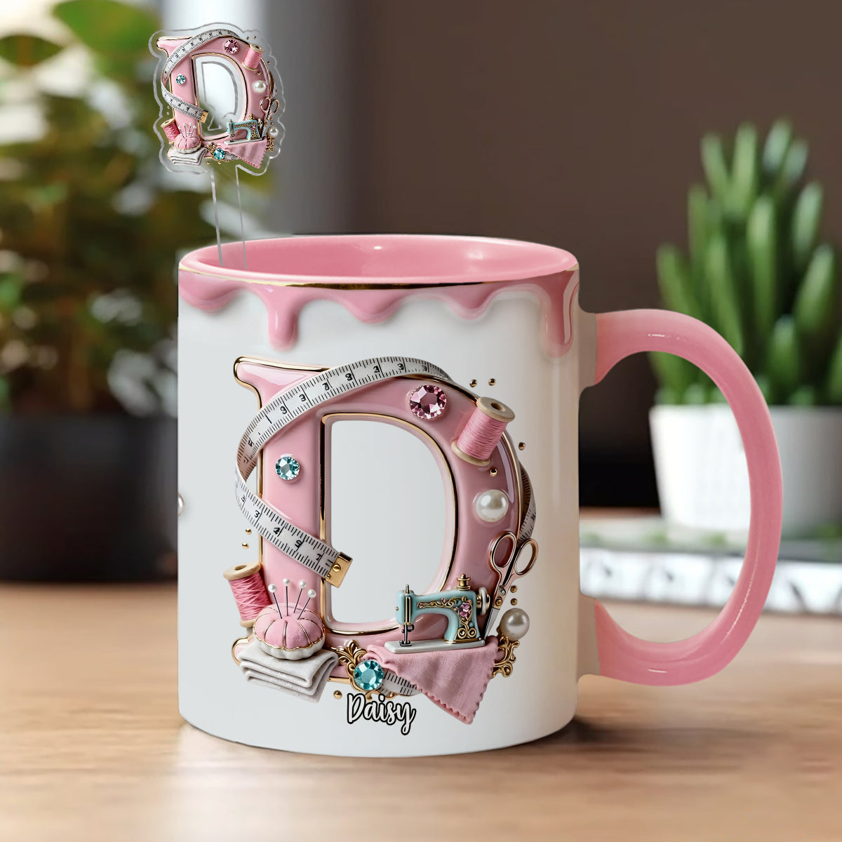 Nähbegeisterte – Personalisiertes Nähset mit Akzentbecher und Acryl-Rührstäbchen