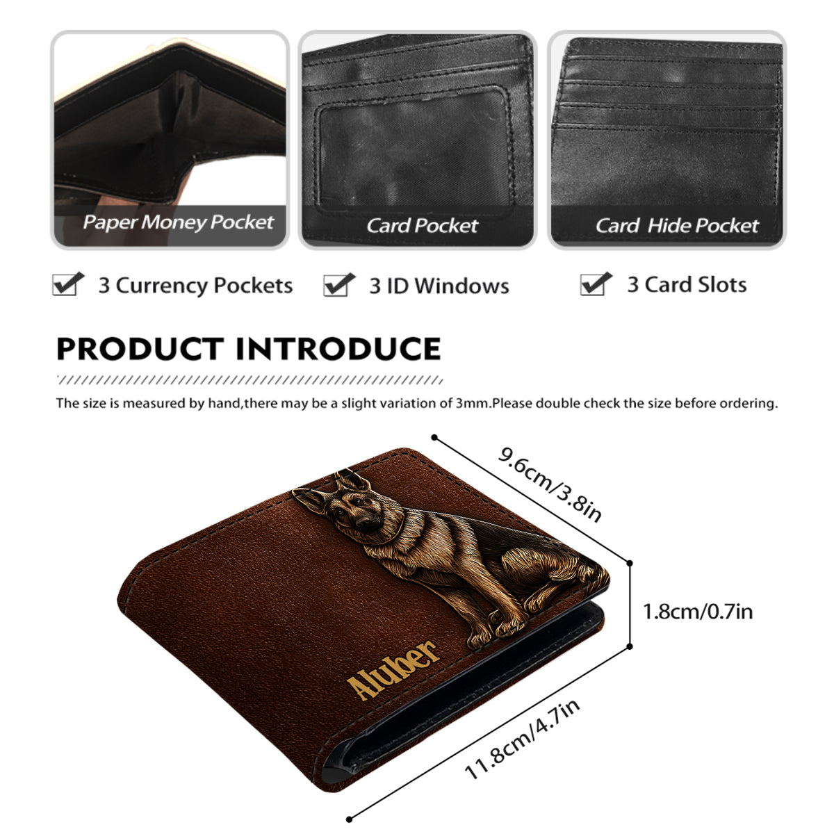 Ich liebe meinen Hund – Personalisierte Geldbörse aus Leder mit Schäferhundmotiv