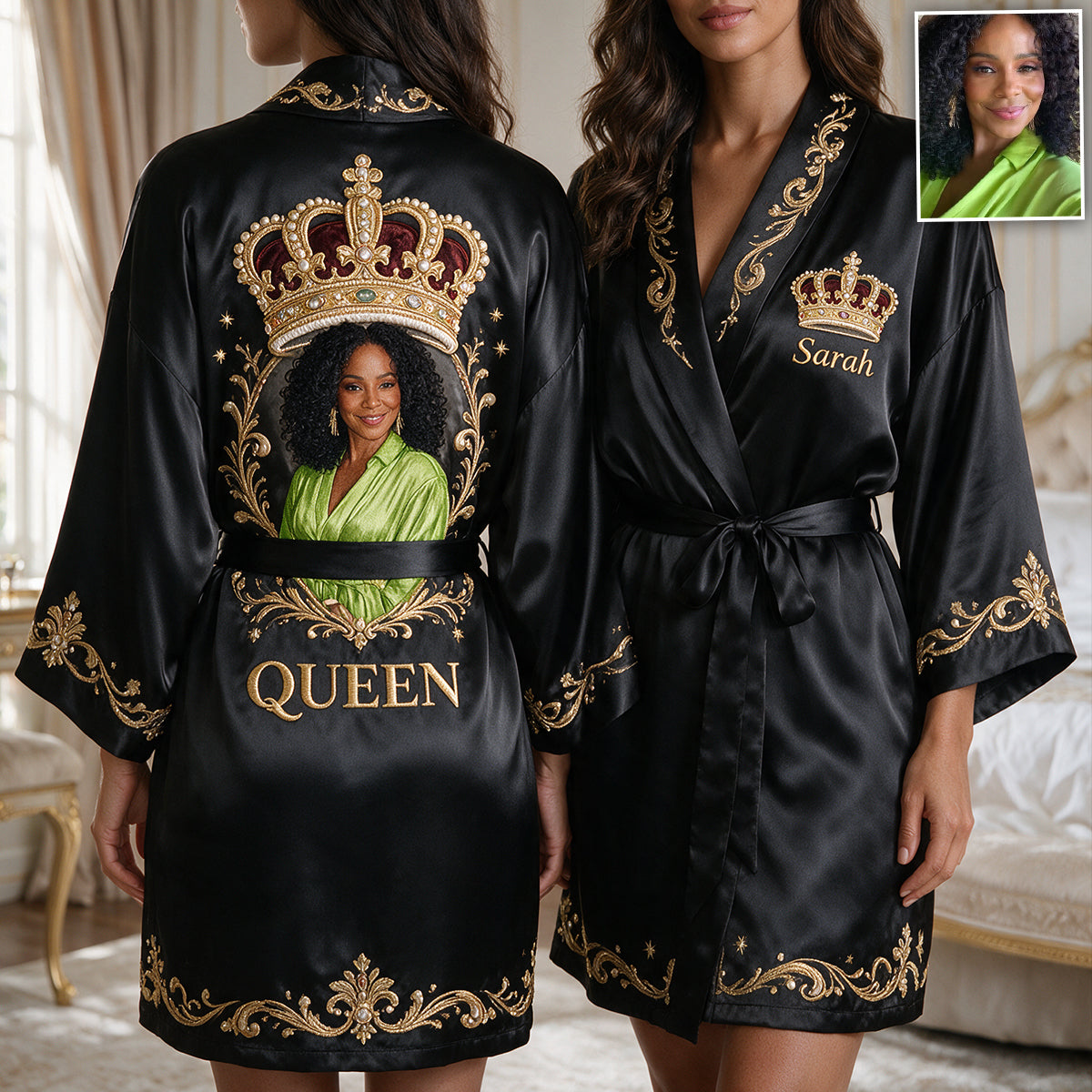 Königliche Krone - Individuelles Foto - Personalisierter Satin-Robe für Afroamerikaner