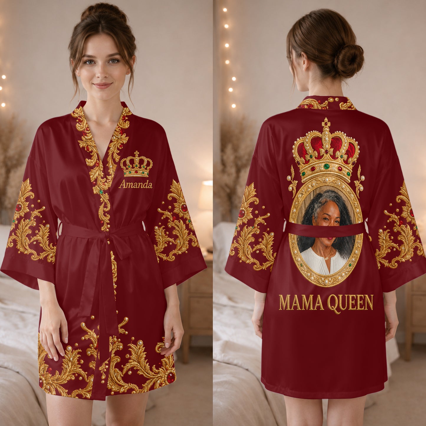 Königliche Krone - Individuelles Foto - Personalisierter Satin-Robe für Afroamerikaner