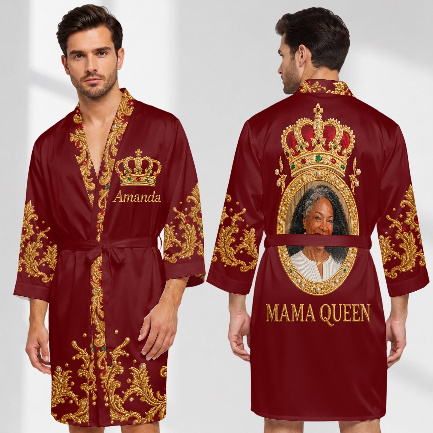 Königliche Krone - Individuelles Foto - Personalisierter Satin-Robe für Afroamerikaner