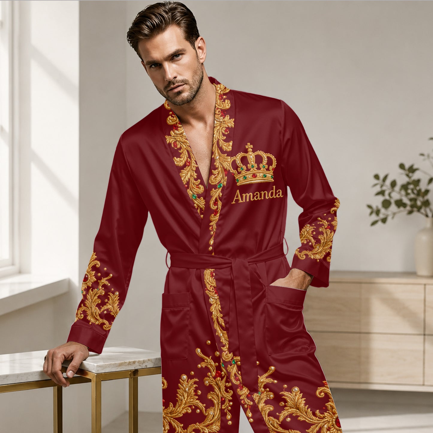 Königliche Krone - Individuelles Foto - Personalisierter Satin-Robe für Afroamerikaner