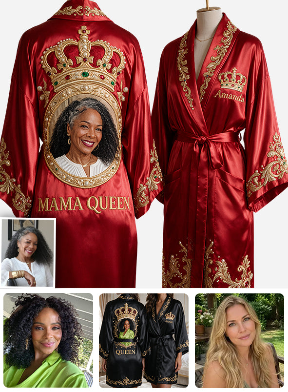 Königliche Krone - Individuelles Foto - Personalisierter Satin-Robe für Afroamerikaner
