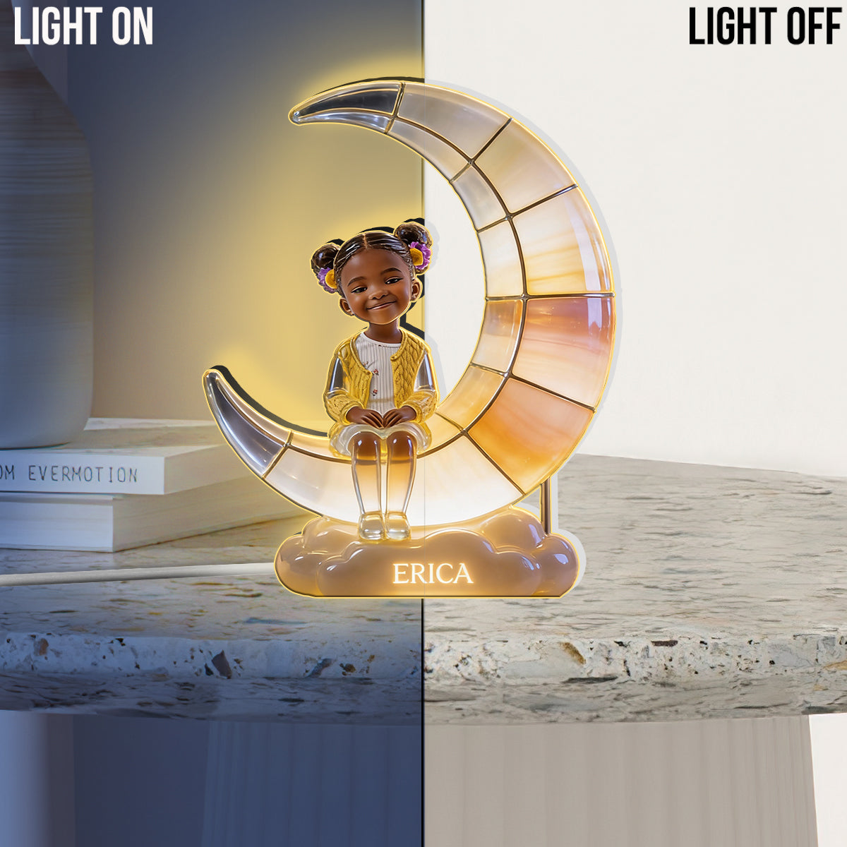 Halbmondlampe – Personalisierte LED-Nachtleuchte aus Acryl für Kinder