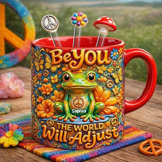 Sei du selbst, die Welt wird sich anpassen – Hippie-Style – Personalisierter Hippie-Becher mit Acryl-Rührstäbchen