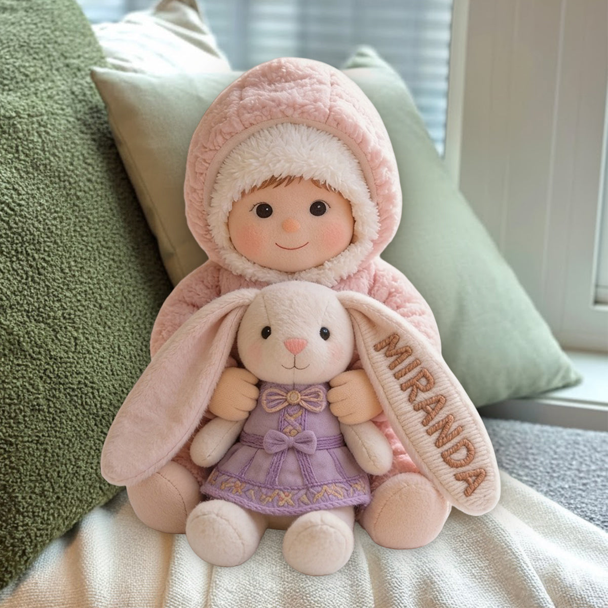 Love Bunny - Personalized Kid Premium Faux Fur Pillow