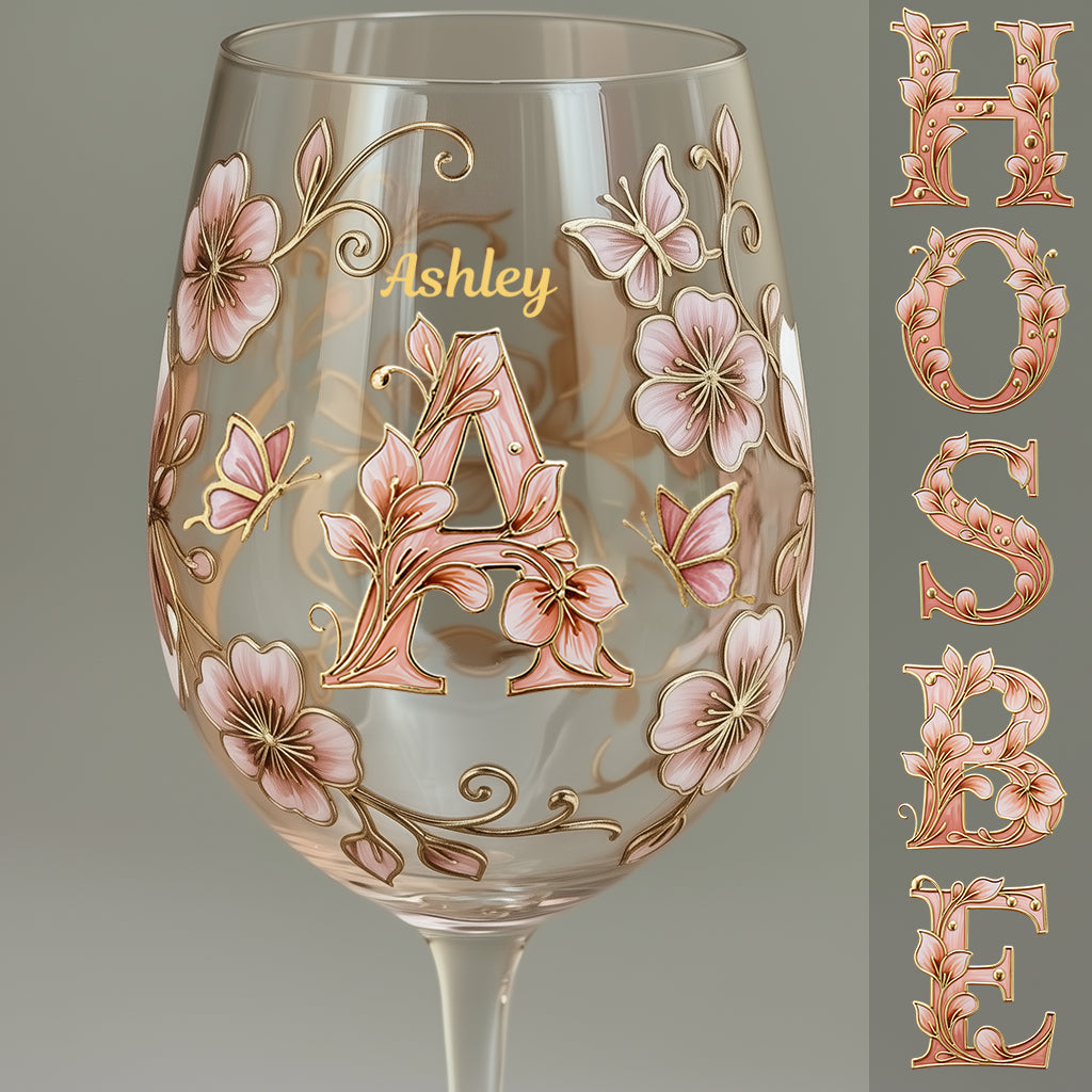 Custom Initial For Wine Lovers - Personalized Wine Wine Glass With Long Stem