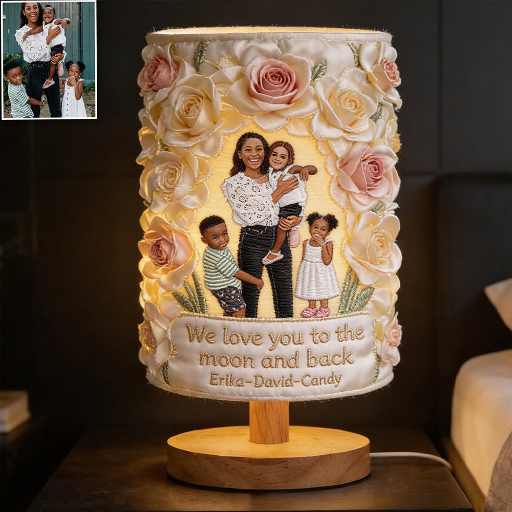 Gift For Mom And Grandma - Personalized Mother Table Lamp With Wood Base