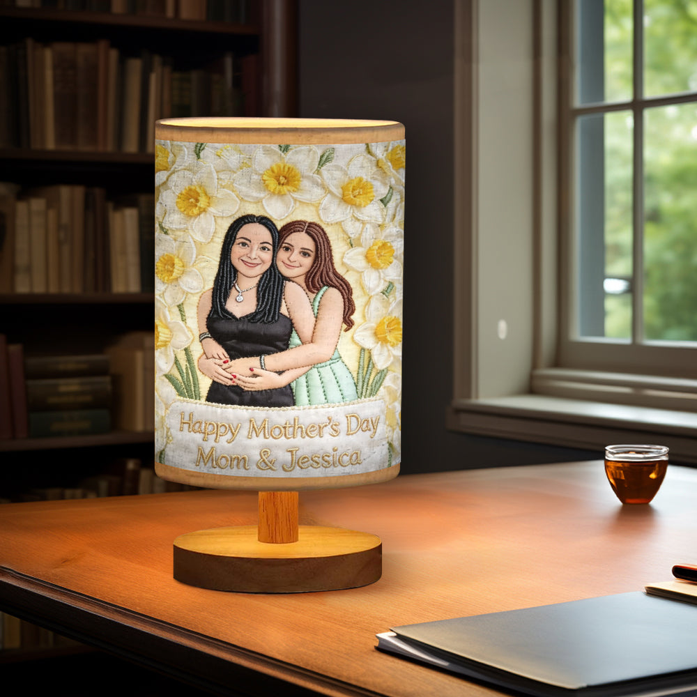 Gift For Mom And Grandma - Personalized Mother Table Lamp With Wood Base
