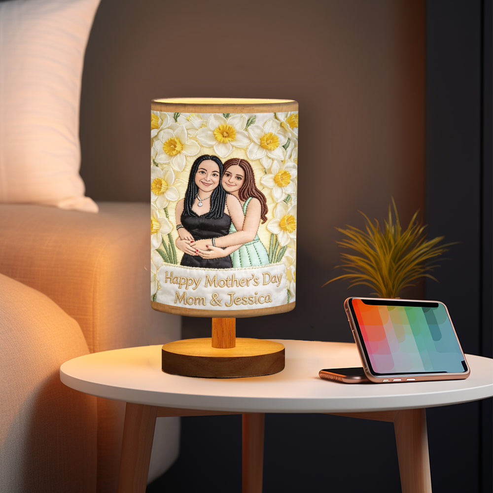 Gift For Mom And Grandma - Personalized Mother Table Lamp With Wood Base