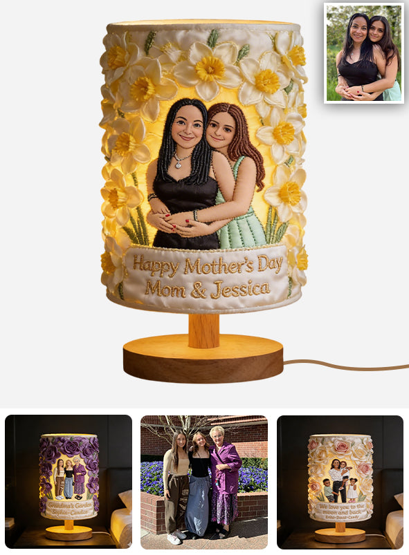 Gift For Mom And Grandma - Personalized Mother Table Lamp With Wood Base