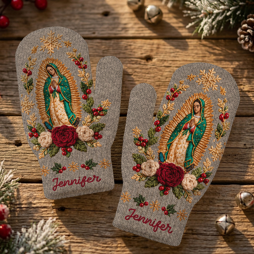 Blessed Mother - Personalized Christian Knitted Mittens