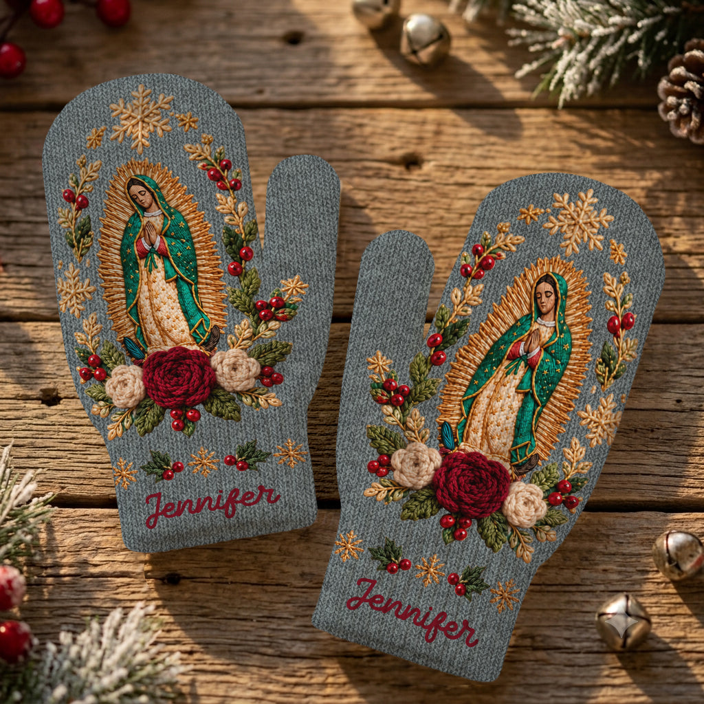 Blessed Mother - Personalized Christian Knitted Mittens