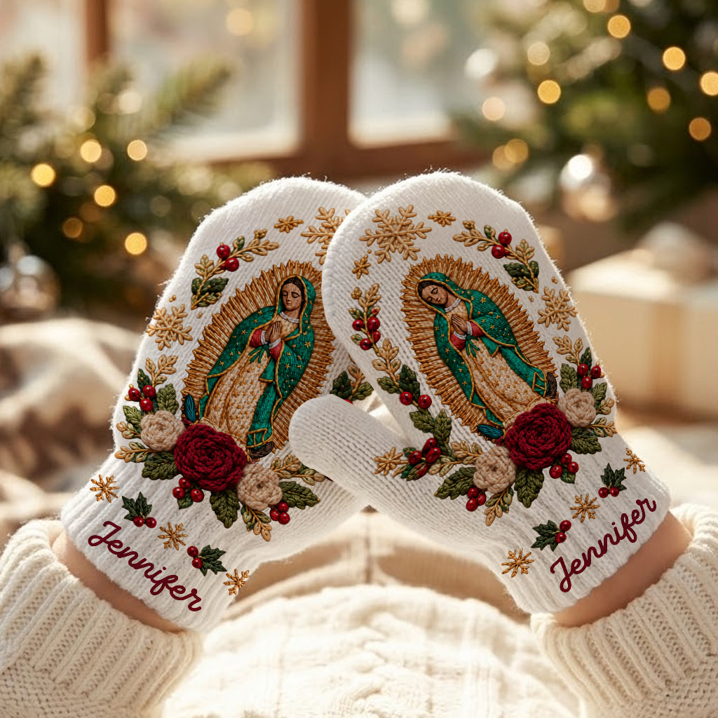 Blessed Mother - Personalized Christian Knitted Mittens