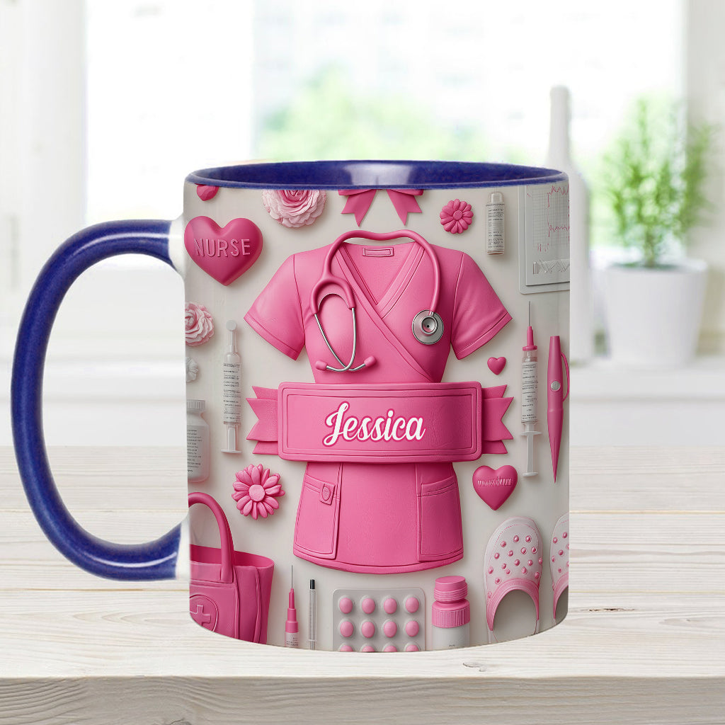 Krankenpflege ist eine Herzensangelegenheit – Personalisierte Tasse mit Krankenschwester-Motiv