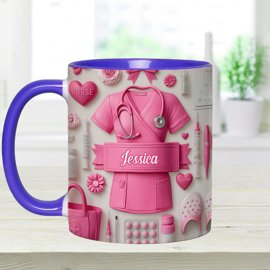 Krankenpflege ist eine Herzensangelegenheit – Personalisierte Tasse mit Krankenschwester-Motiv