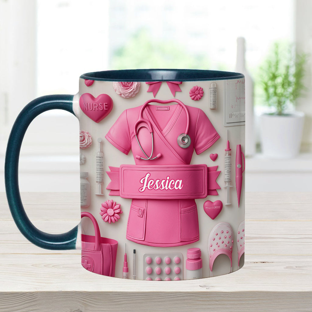 Krankenpflege ist eine Herzensangelegenheit – Personalisierte Tasse mit Krankenschwester-Motiv