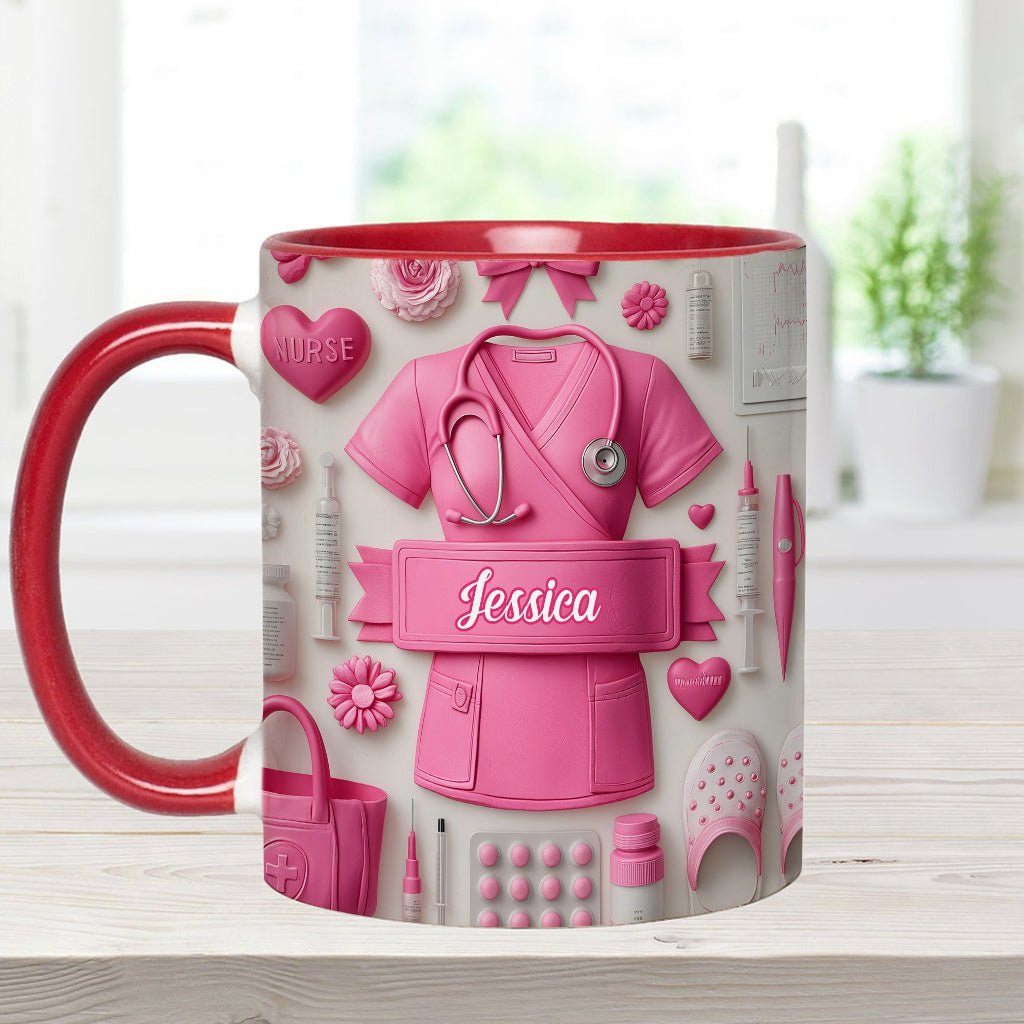 Krankenpflege ist eine Herzensangelegenheit – Personalisierte Tasse mit Krankenschwester-Motiv