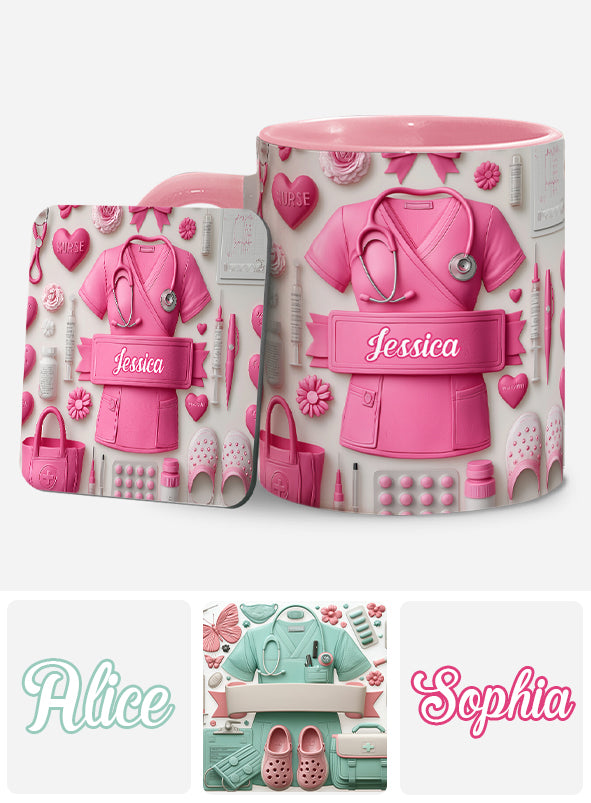 Krankenpflege ist eine Herzensangelegenheit – Personalisierte Tasse mit Krankenschwester-Motiv