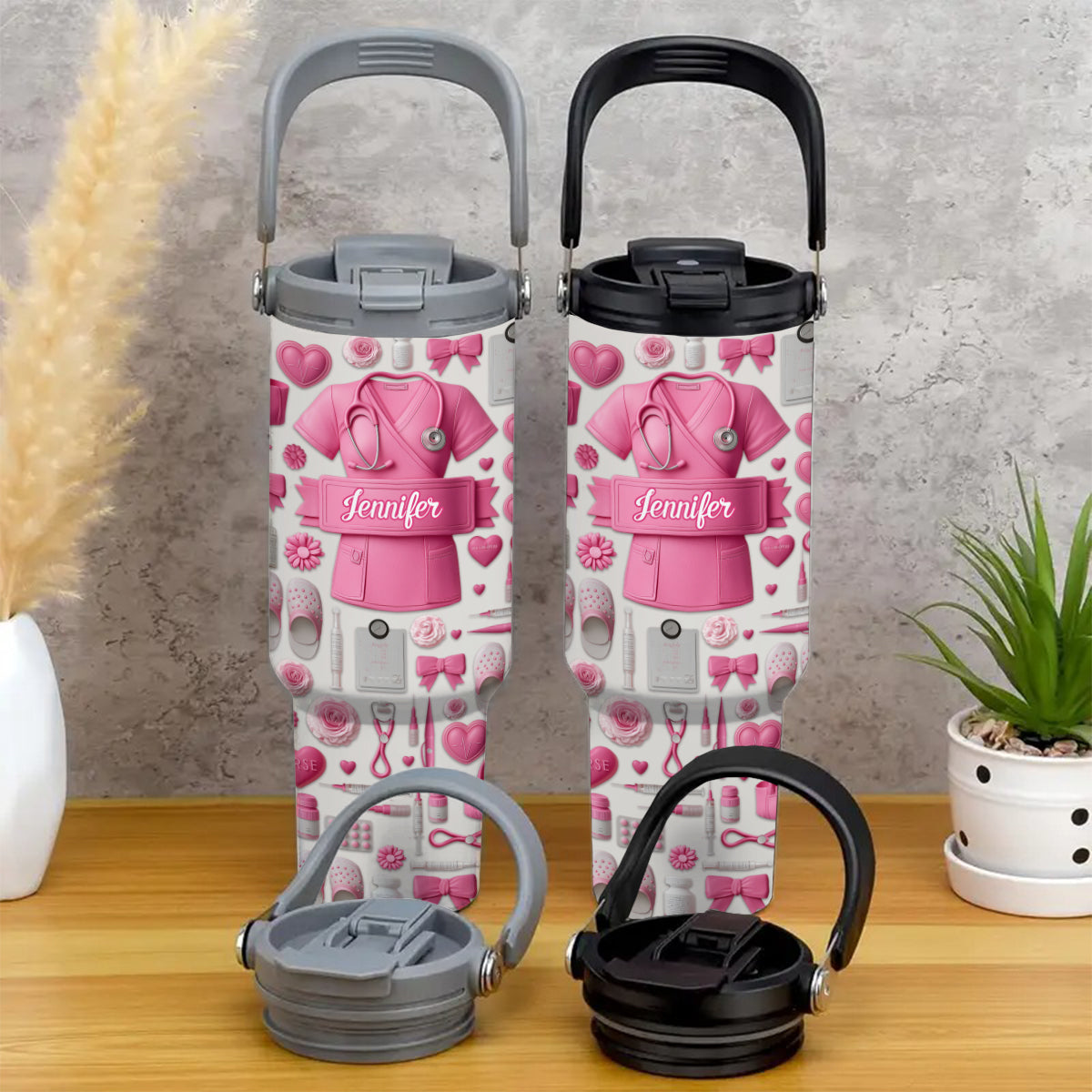 Nursing Is A Work Of Heart - Personalized Nurse Tumbler With Grip Handle