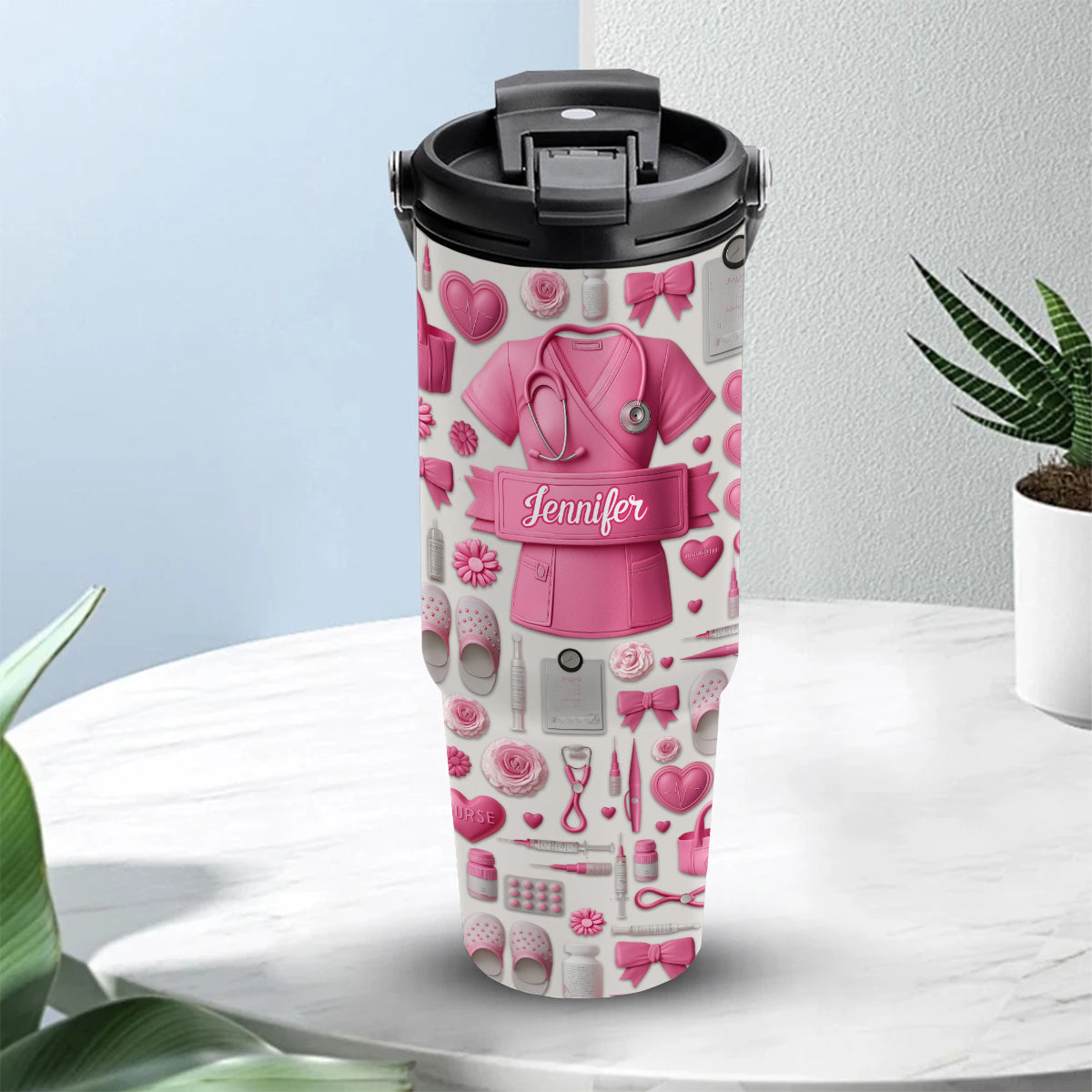 Nursing Is A Work Of Heart - Personalized Nurse Tumbler With Grip Handle