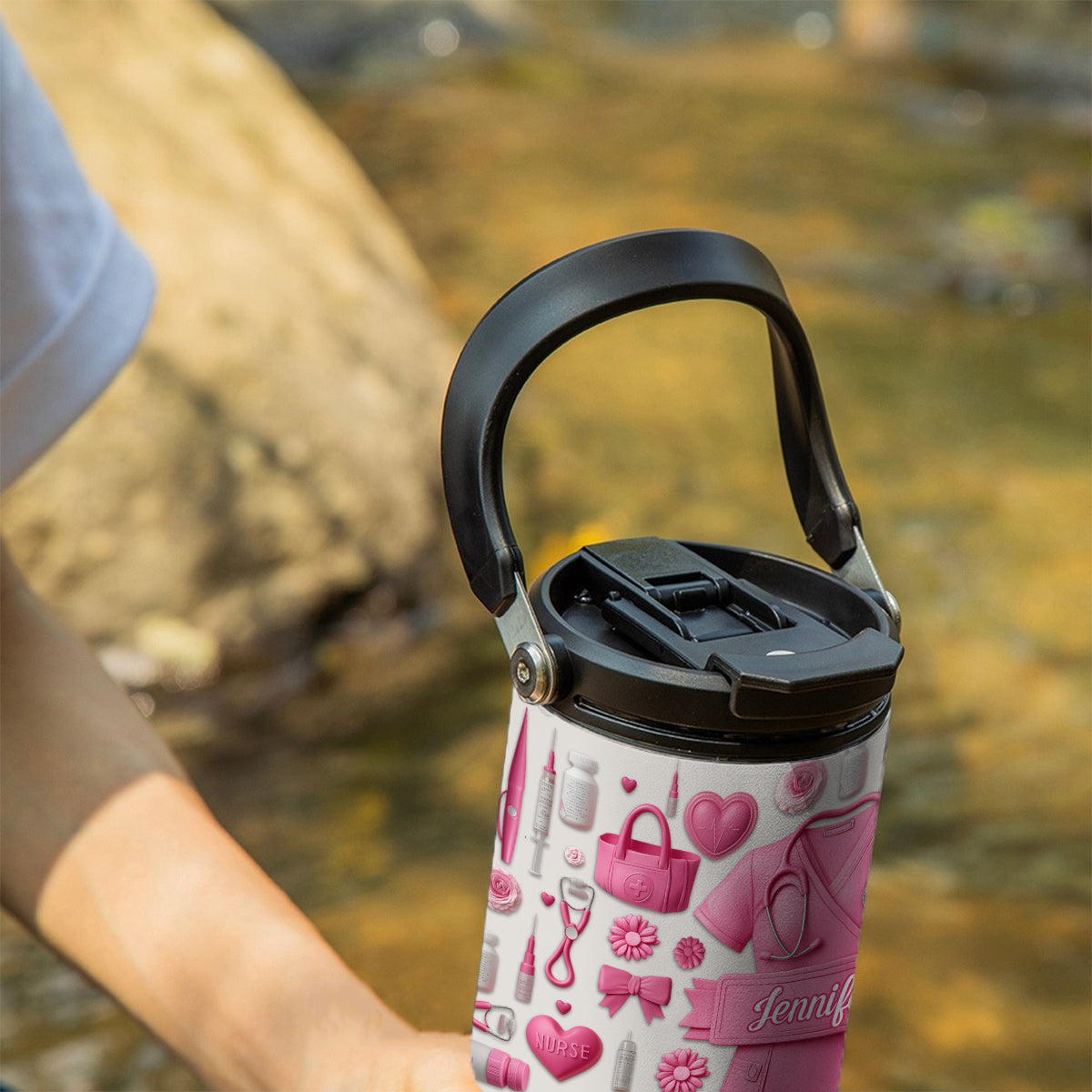 Nursing Is A Work Of Heart - Personalized Nurse Tumbler With Grip Handle
