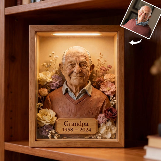 Individuell gestaltbar nach Foto – Personalisierter Gedenkrahmen aus Holz mit LED-Beleuchtung