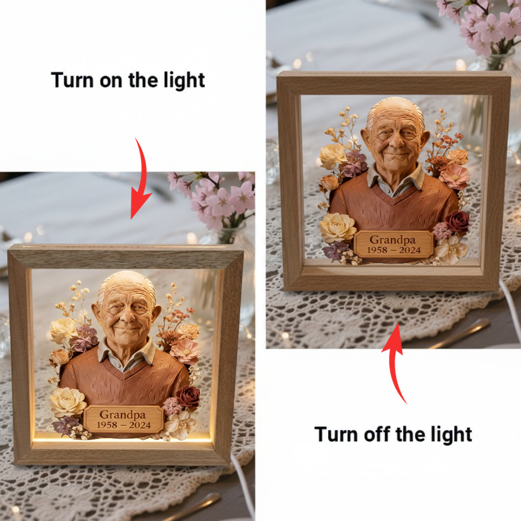 Individuell gestaltbar nach Foto – Personalisierter Gedenkrahmen aus Holz mit LED-Beleuchtung