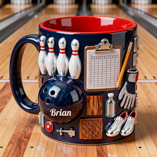Bowling-Begeisterung – Personalisierte Bowling-Tasse & Untersetzer