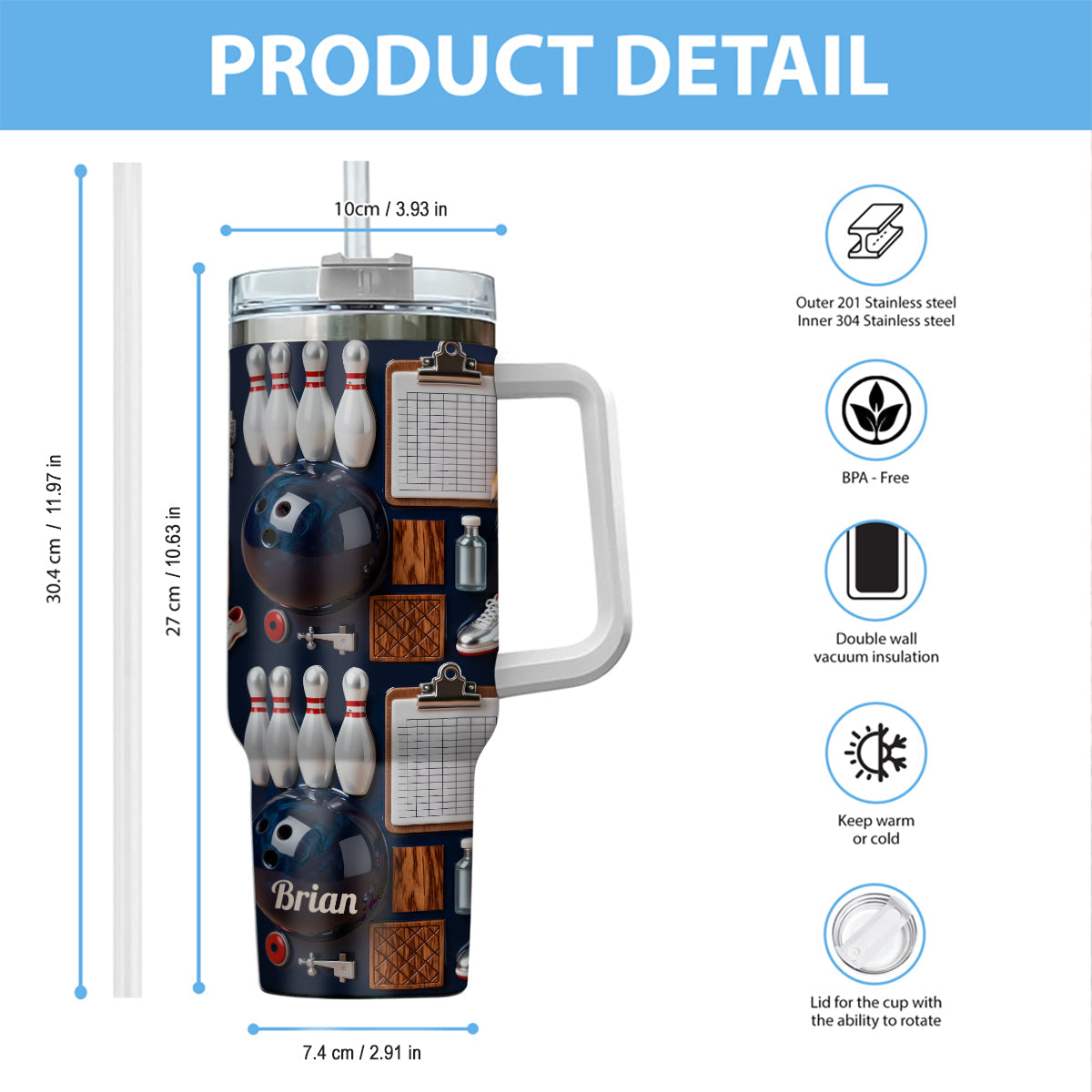 Bowling-Liebe – Personalisierter Bowlingbecher mit Henkel