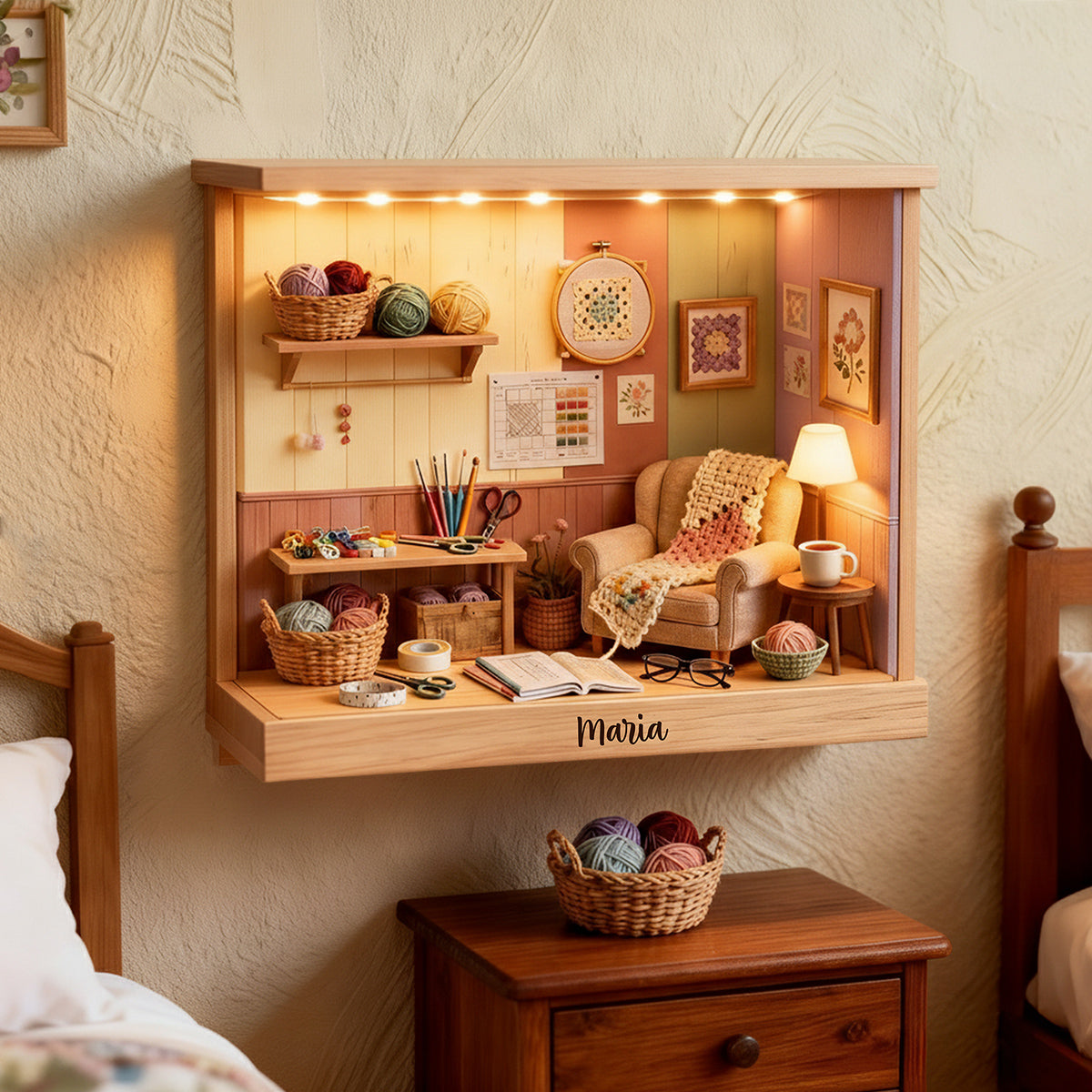 Häkelzimmer – Personalisiertes Acryl-Schild mit LED-Licht für Häkelmotive