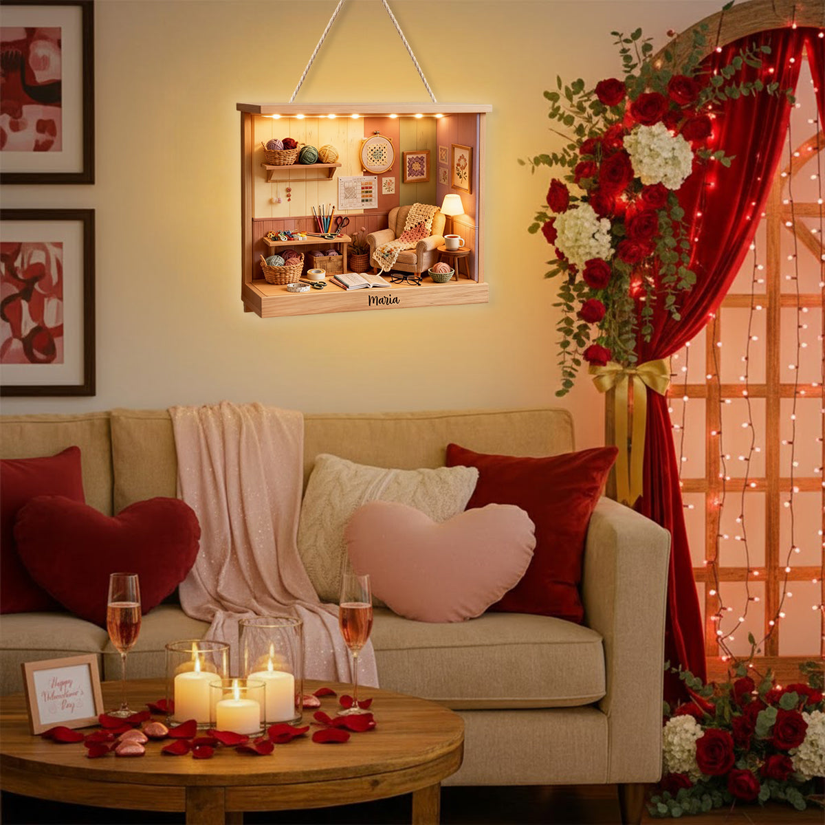 Häkelzimmer – Personalisiertes Acryl-Schild mit LED-Licht für Häkelmotive