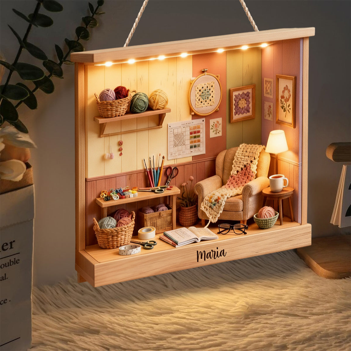 Häkelzimmer – Personalisiertes Acryl-Schild mit LED-Licht für Häkelmotive