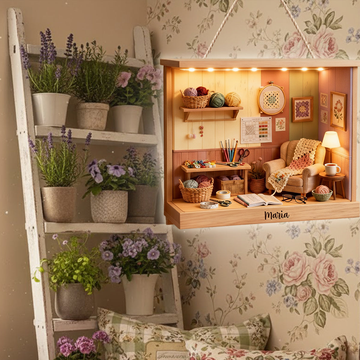 Häkelzimmer – Personalisiertes Acryl-Schild mit LED-Licht für Häkelmotive