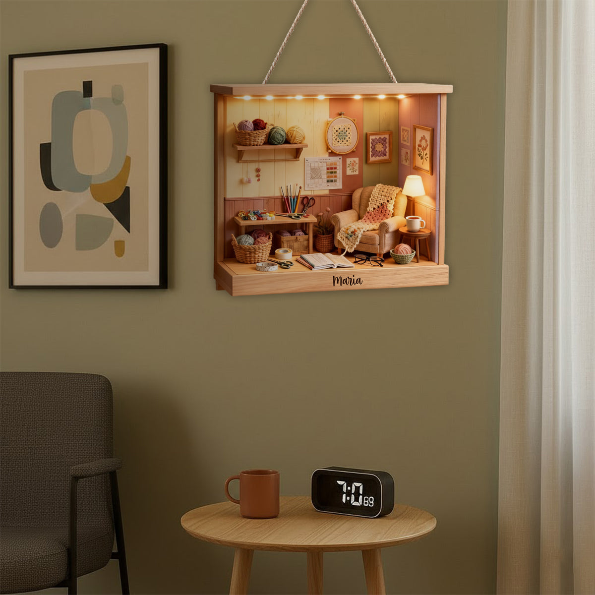 Häkelzimmer – Personalisiertes Acryl-Schild mit LED-Licht für Häkelmotive