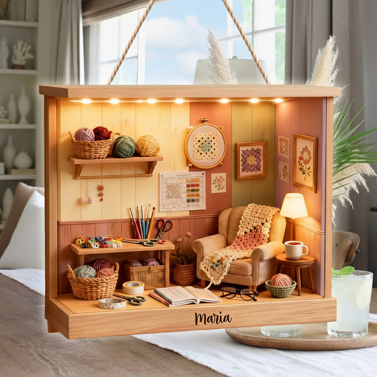 Häkelzimmer – Personalisiertes Acryl-Schild mit LED-Licht für Häkelmotive