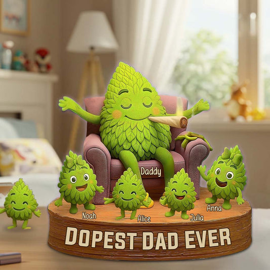 Der coolste Papa aller Zeiten – personalisierte, individuell geformte Acrylplakette mit Weed-Motiv
