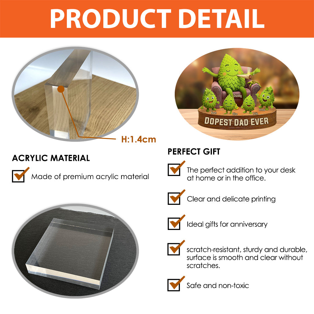 Der coolste Papa aller Zeiten – personalisierte, individuell geformte Acrylplakette mit Weed-Motiv