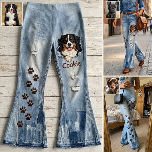 Niedlicher Hund, der schaut - Personalisierte Hund Flare-Hosen