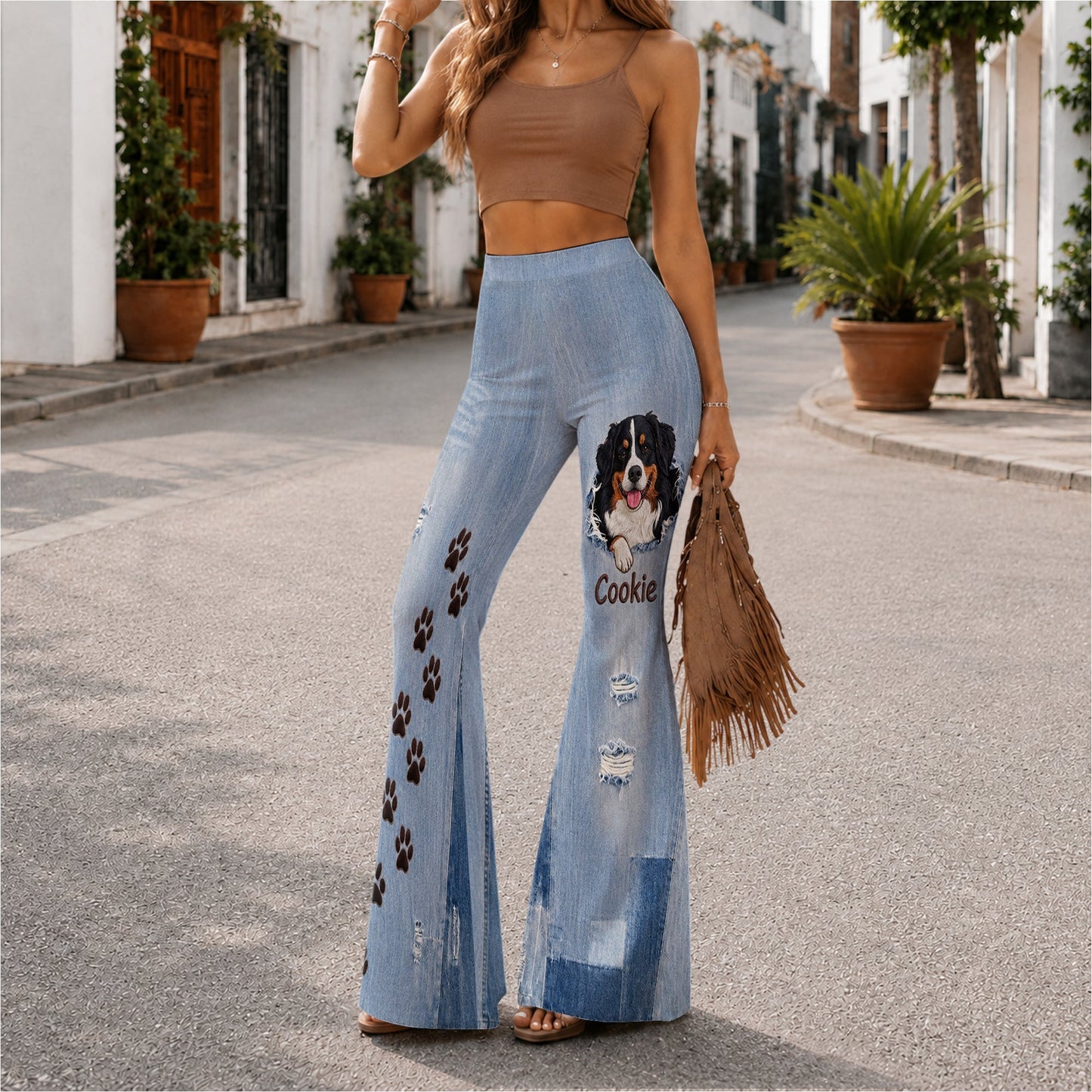 Niedlicher Hund, der schaut - Personalisierte Hund Flare-Hosen