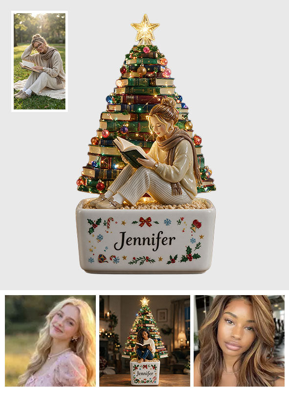 Bücher Weihnachtsbaum - Personalisierte Buch LED Licht Keramiktopf