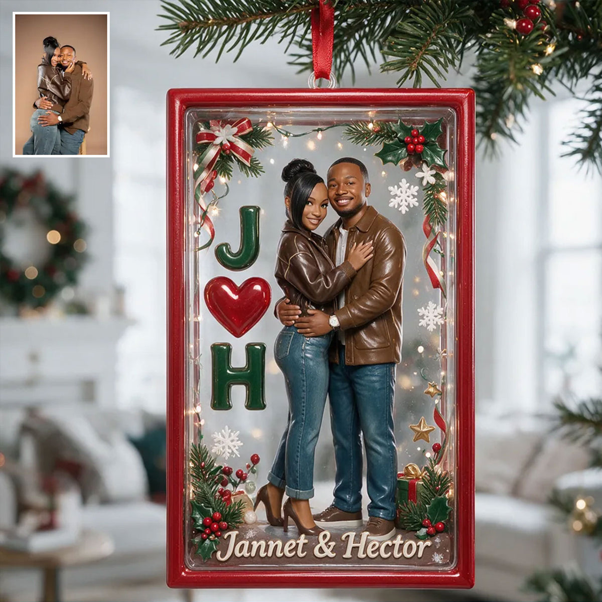 Custom Couple Christmas Ornament From Any Photo - Personalized Couple Acrylic Box Ornament