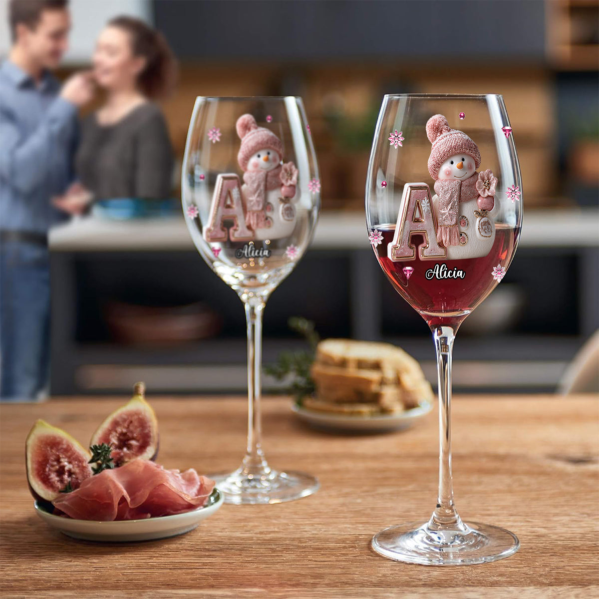 Merry Christmas - Personalized Family Wine Glass With Long Stem