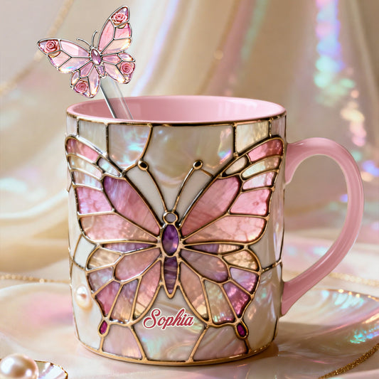 Love Butterflies - Personalized Butterfly Set Accent Mug with Acrylic Stirrers