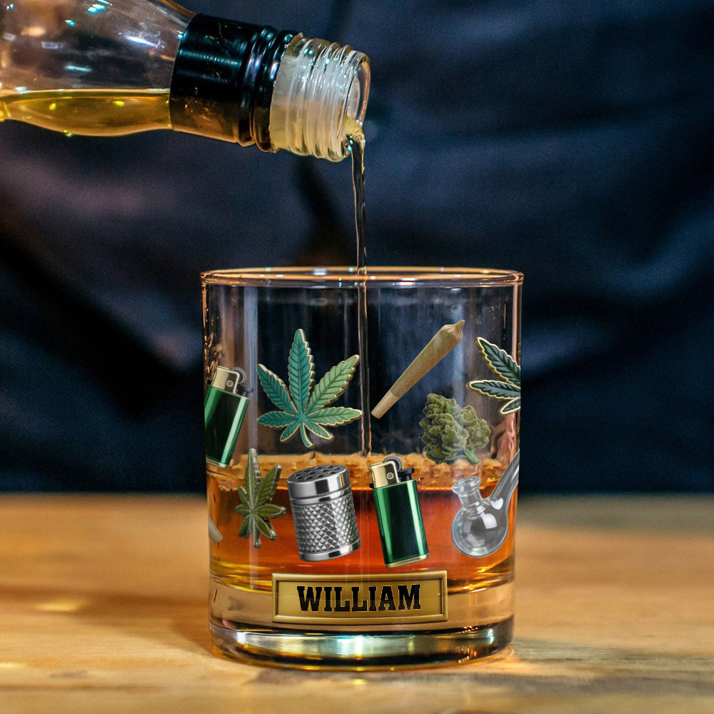 Green Magic Leaves - Personalized Weed Whiskey Glass