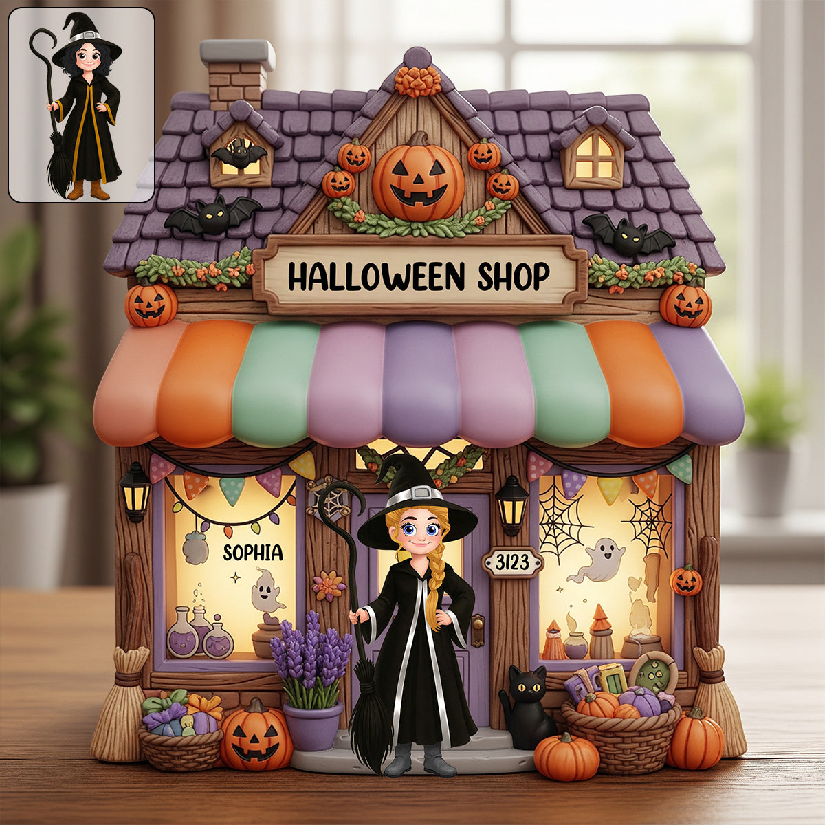 Halloween-Zeit – Personalisierte Hexen-Acrylplakette in individueller Form