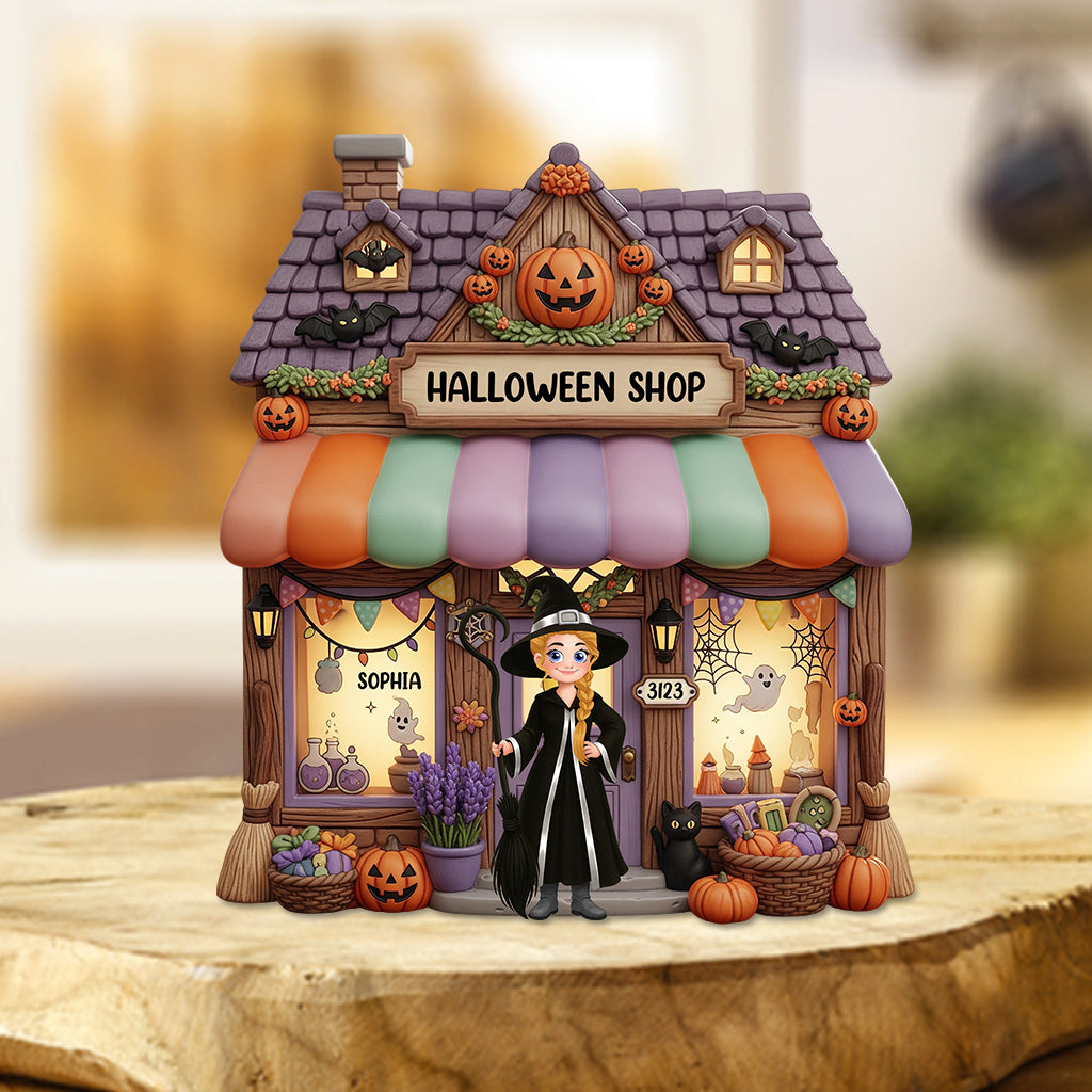 Halloween-Zeit – Personalisierte Hexen-Acrylplakette in individueller Form