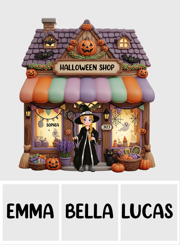 Halloween-Zeit – Personalisierte Hexen-Acrylplakette in individueller Form